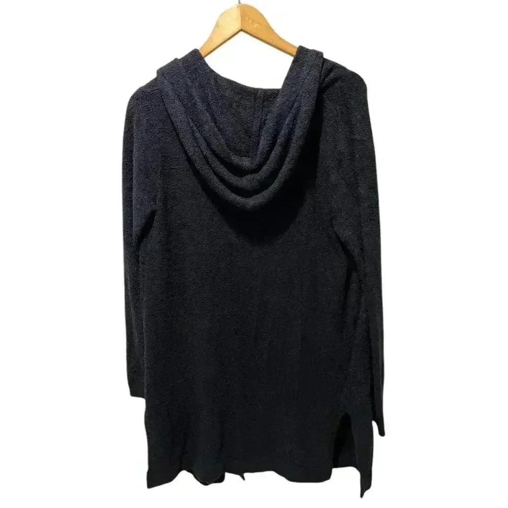 Barefoot Dreams CozyChic Lite Relaxed Hooded Cardigan XS/S Front Pockets Black - Picture 2 of 4